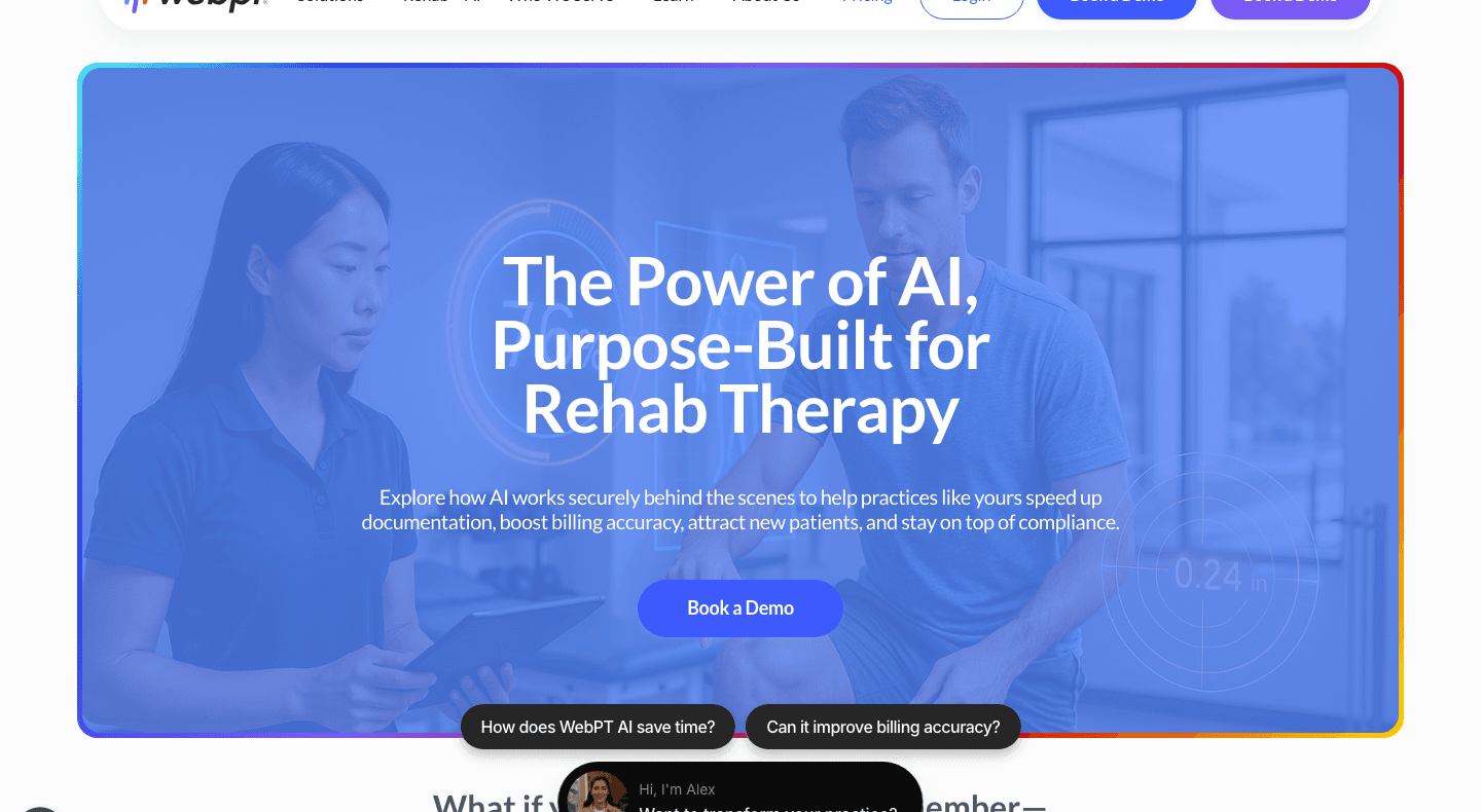 WebPT's Rehab + AI page: The Power of AI, Purpose-Built for Rehab Therapy